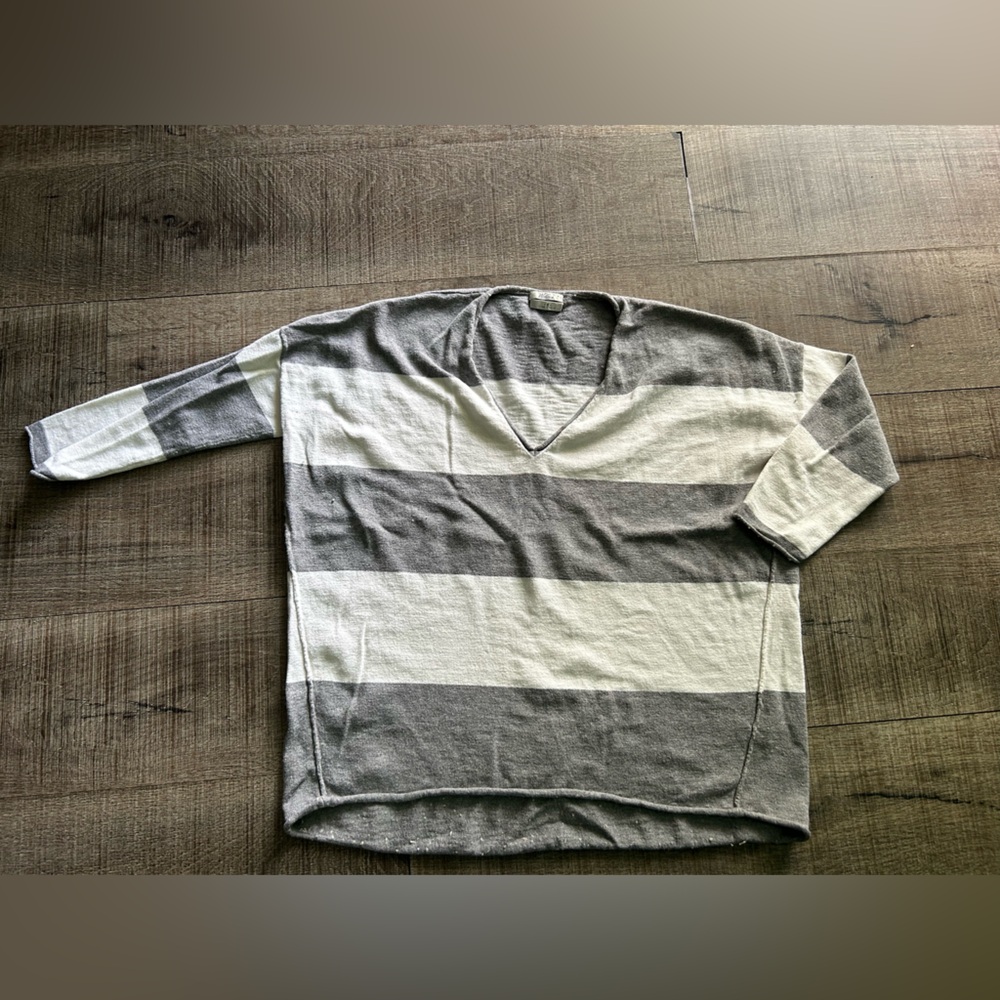 Striped Gray and White Women's Sweater